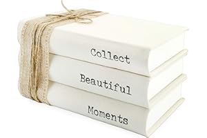 AuldHome Design Faux Book Stack: Collect Beautiful Moments Decorative Book Set w/Burlap Ribbon Wrap