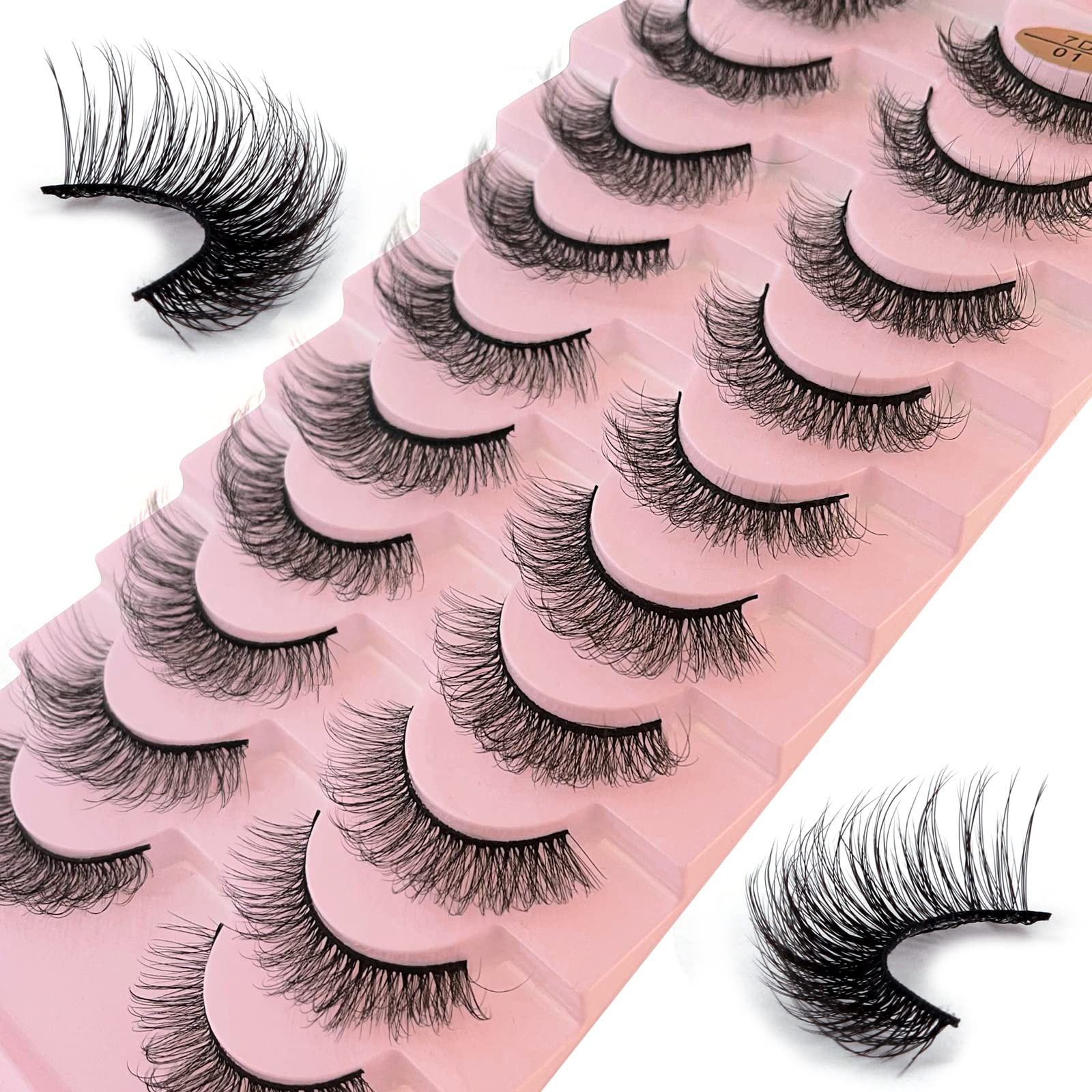 False Eyelashes Russian Strip Lashes 10 Pairs Reusable Natural Look 7D Faux Mink Lashes Fluffy Volume Wispy Fake Eyelashes Handmade Thick Soft Long Dramatic Eyelashes for Makeup (7D01) โ image 1