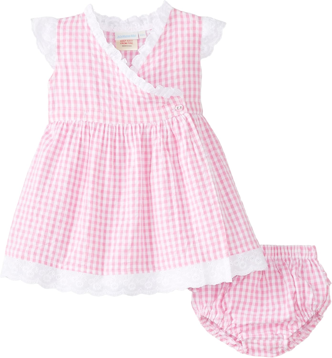 JoJo Maman Bebe BabyGirls Newborn Gingham Baby Dress, Pink