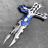 MADSABRE 8.5" Cool Double Blade Pocket Knife, Camping Folding Knife with Clip and Aluminum Handle, Hunting Survival EDC Hiking Tools, Gifts for Men