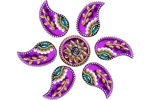 W Weblytech Diwali Acrylic Rangoli Paisley Shape Rangoli Floor Decorations Table Decoration Studded Stones Sequins Traditional Festive Home Door Decor(Yellow)