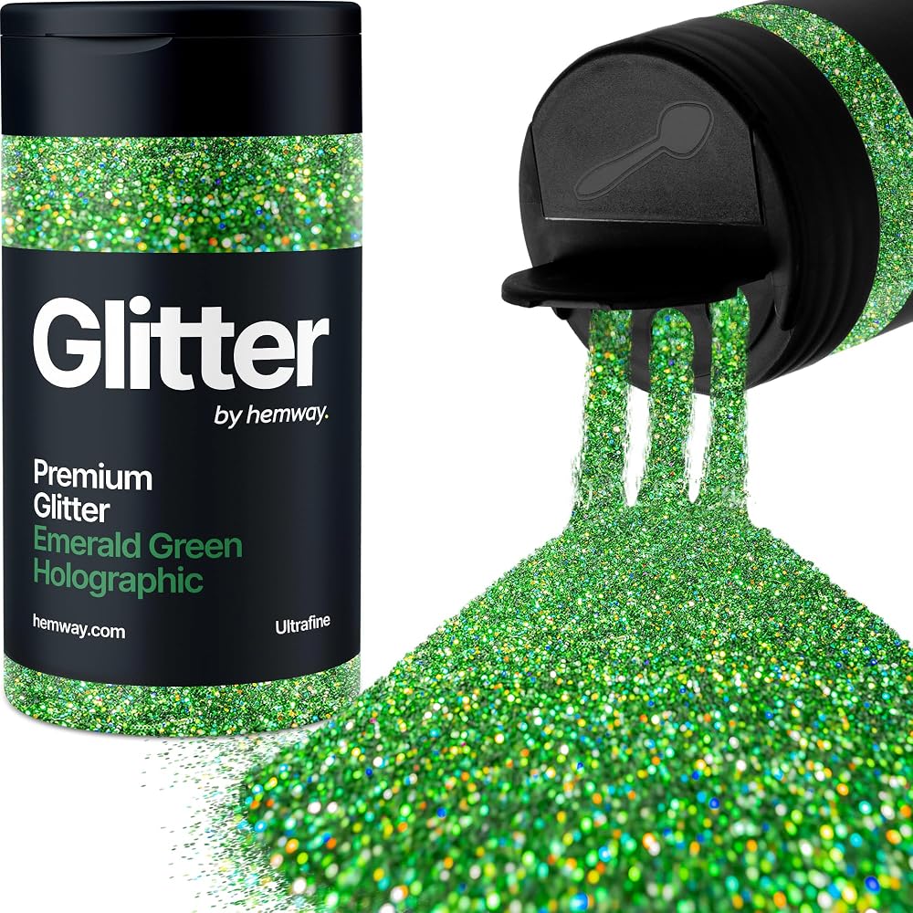 Hemway Holographic Emerald Green Glitter Shaker 130g Ultra Fine