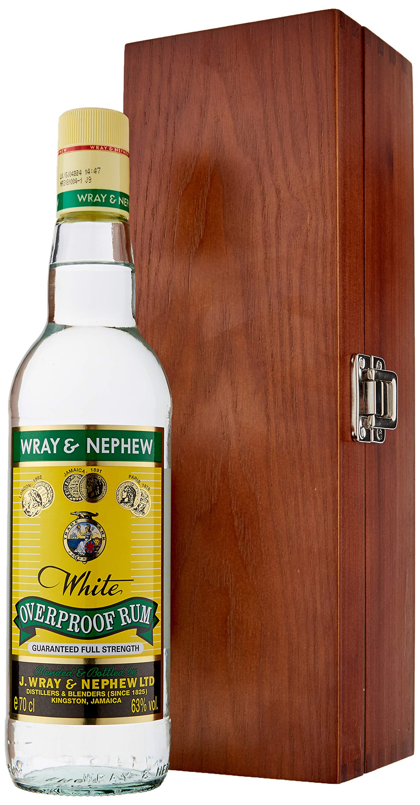 Wray & NephewWhite Overproof Rum presented in Luxury Hinged Stained Wooden Box 70cl