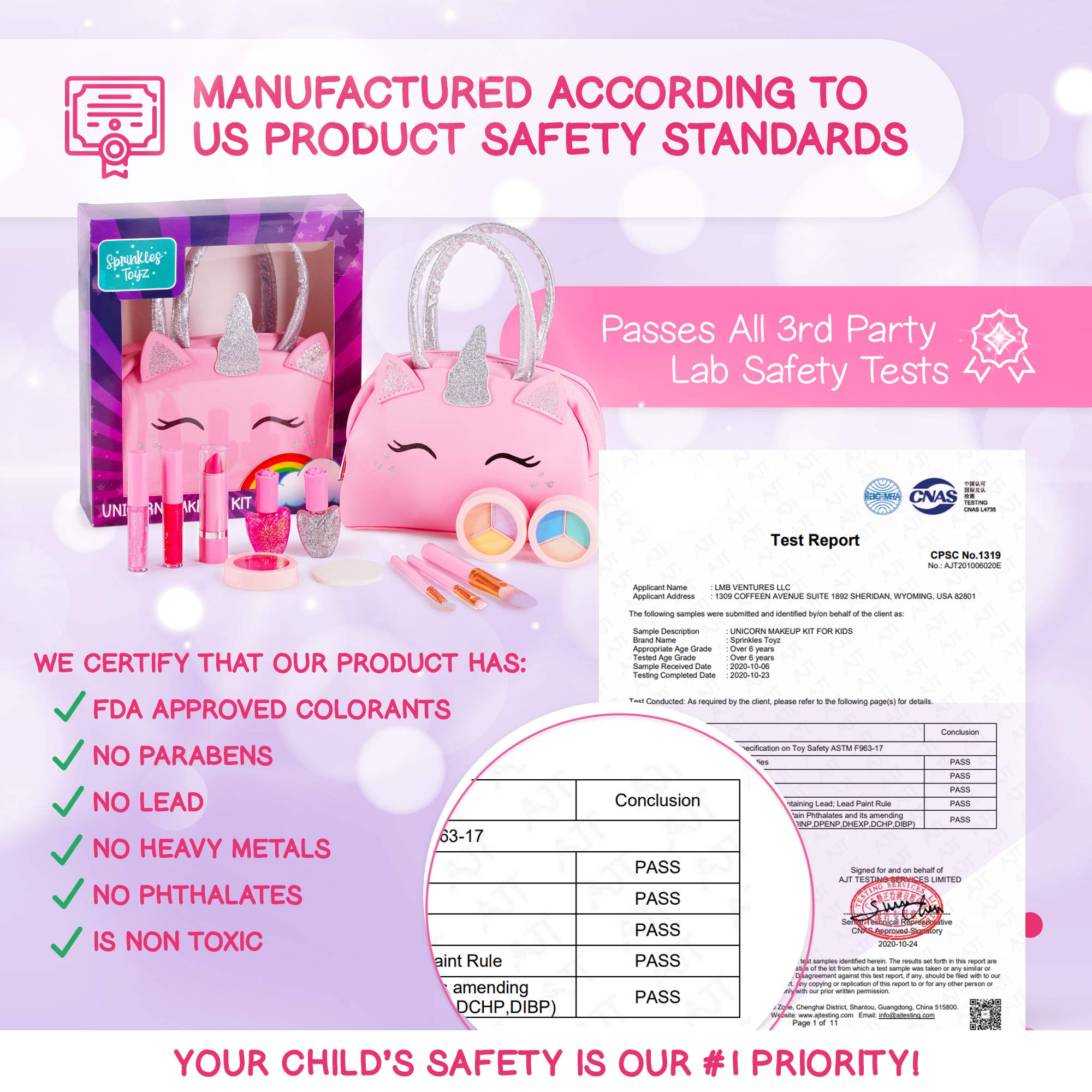 Kids Real Makeup Kit with Pink Unicorn Purse, Non Toxic Washable Make Up Set - Unicorn Toys for Girls Age 4-6, Gifts for 5 Year Old Girls Birthday Gift Ages 3 4 5 6 7 8 9 10 Years - Toys for Ages 5-7