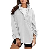 ANRABESS Sweatshirt for Women Oversized Casual Long Sleeve Side Slit Button Lapel Polo Pullover Tunic Tops 2025 Fall Outfits