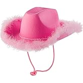Bedwina Pink Cowgirl Hat w/Feather Boa - Cowboy Hat for Women, Teenage Girls w/Fluffy Feather Brim for Bachelorette