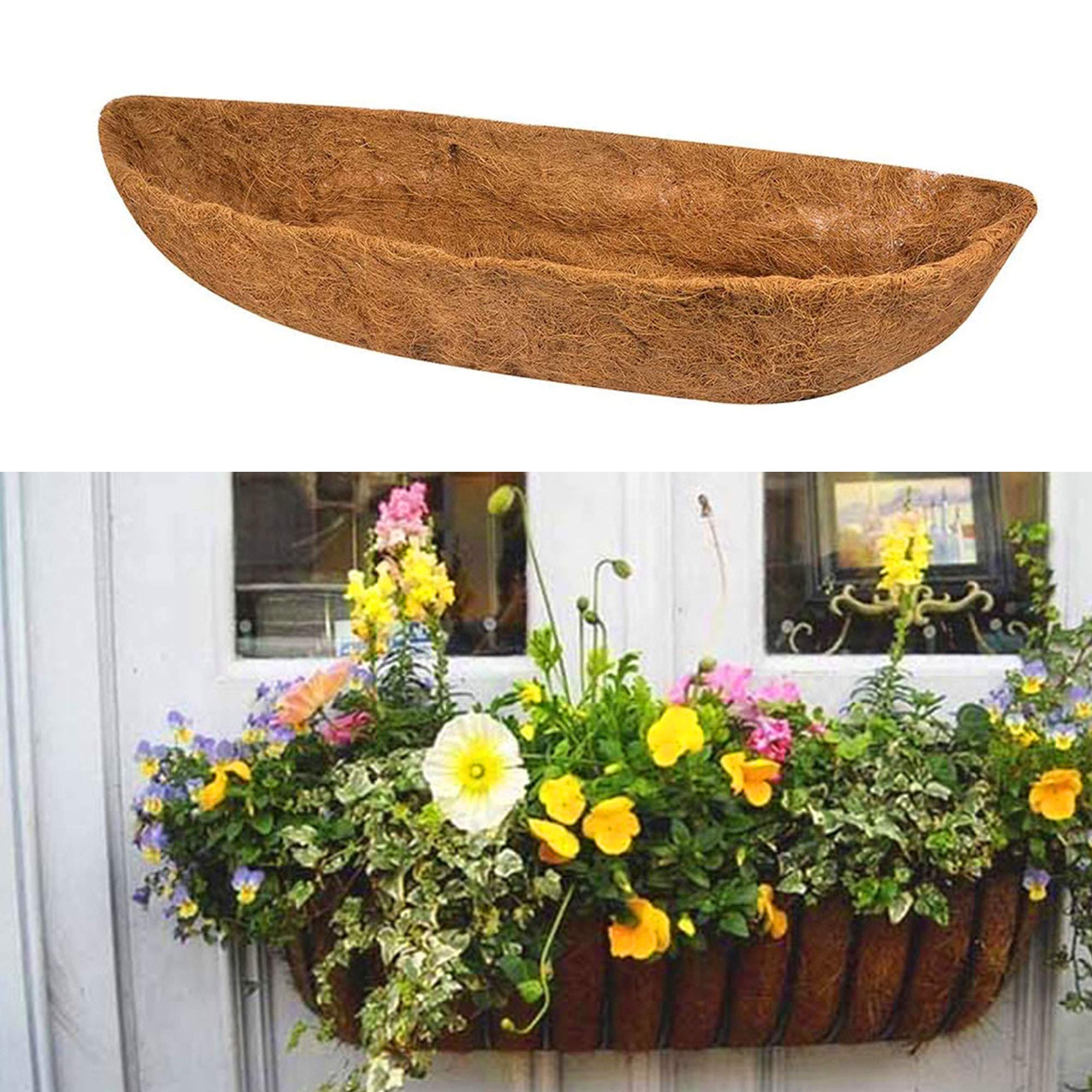 24/30/36/48 Inch Wall-mounted Coco Liner Trough, Half Moon Shape Coir Fiber Replacement Liner,Hanging Basket Planter Inserts Wall Trough Planter for Window Box Decoration (48inch)