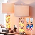 YUNHONG 27.5" Modern Table Lamp for Living Room Set of 2,3 Way Dimmable Bedside Touch Lamp with USB Ports and Fairy Lights,Coastal Table Lamps Nightstand Lamps for Bedroom (Bulb Included)