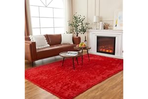 AMTOVO Area Rugs for Living Room, Fluffy Red 5x7 Clearance Bedroom Rug, Large Throw Shag Carpet for Nursery, Kids, Playroom Home Decor