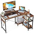 ODK L Shaped Computer Desk with Storage Shelves, 47 inch L-Shaped Corner Desk with Iron Hook for Small Space, Modern Simple Writing Study Table for Home Office, Rustic Brown