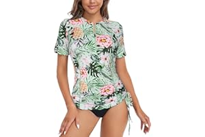 Luranee Womens Short Sleeve Rash Guard Shirts UPF 50+ Side Adjustable Wetsuit Swimsuit Top S-XXL