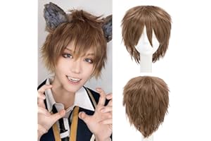 S-noilite Women Mens Short Fluffy Straight Hair Wigs Anime Cosplay Party Dress Costume Pixie Wig (Light Brown)