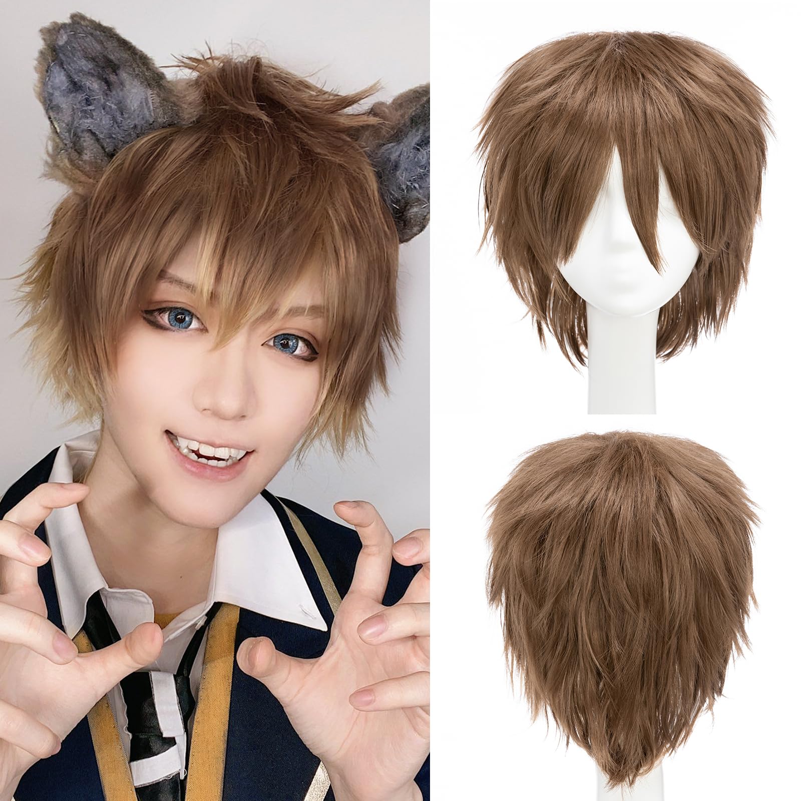 Photo 1 of S-noilite Women Mens Short Fluffy Straight Hair Wigs Anime Cosplay Party Dress Costume Pixie Wig (Light Brown)