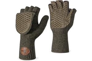 KastKing Bully Wooly Convertible Mittens – Premium Wool Fingerless Fishing Gloves with Magnetic Flip-Top, Fleece Lining, Non-Slip Grip, Extra-Long Cuff, 4-Way Stretch, Cold Weather Winter Gear