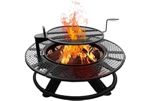 RED MOUNTAIN VALLLEY Red Mountain Valley 47" Fire Pit with Adjustable Grill, Outdoor Fireplaces, Large Wood Burning Patio Fire Pits for Outside, Black
