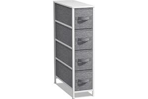 Sorbus Narrow Dresser with 4 Drawers - Vertical Slim Storage Chest of Drawers with Steel Frame, Wood Top & Easy Pull Fabric Bins for Small Spaces, Closets, Bedroom, Bathroom & Laundry (White/Gray)