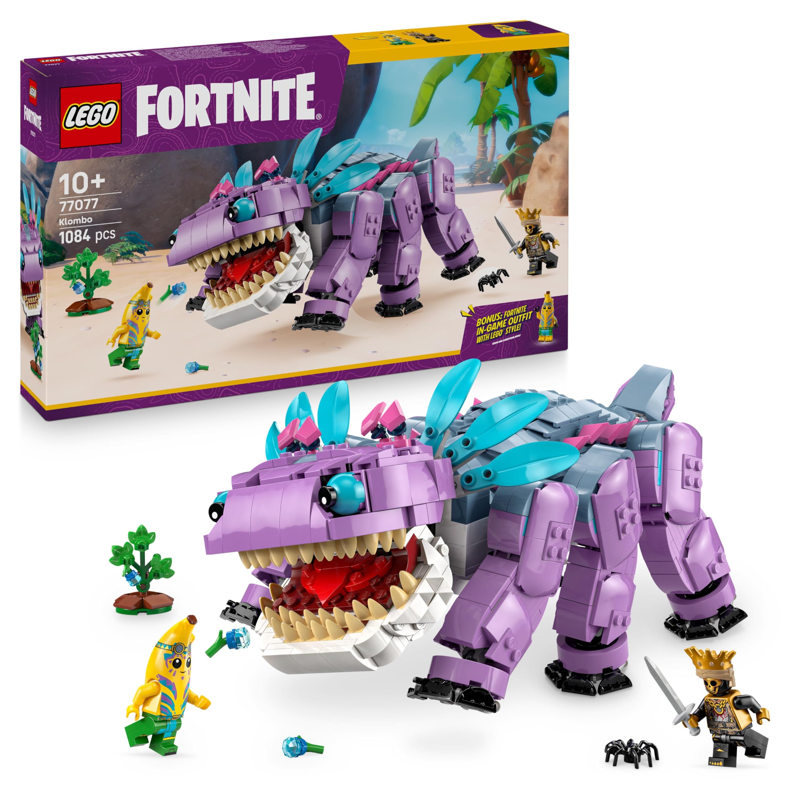 LEGO Fortnite Klombo - Action Figure Giocattolo di Dino da Esposizione - Include le Minifigure di Bananita, Oro e Accessori - Regalo per Gamer, Bambini, Bambine e Fan del Videogioco da 10 Anni - 77077