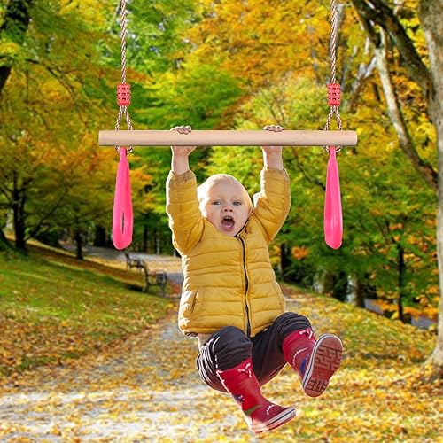 PELLOR Trapeze Bar Gym Rings -Trapeze Swing Bar for Playground