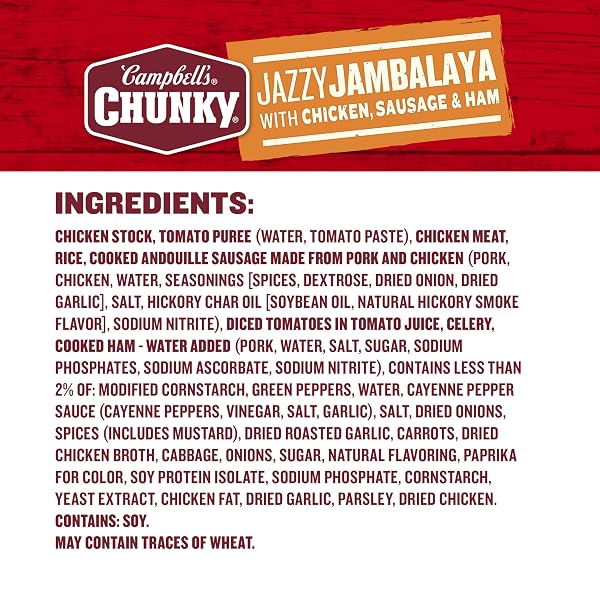 CAMPBELL’S CHUNKY SOUP, JAZZY JAMBALAYA WITH CHICKEN, SAUSAGE AND HAM SOUP, 16.1 OZ CAN