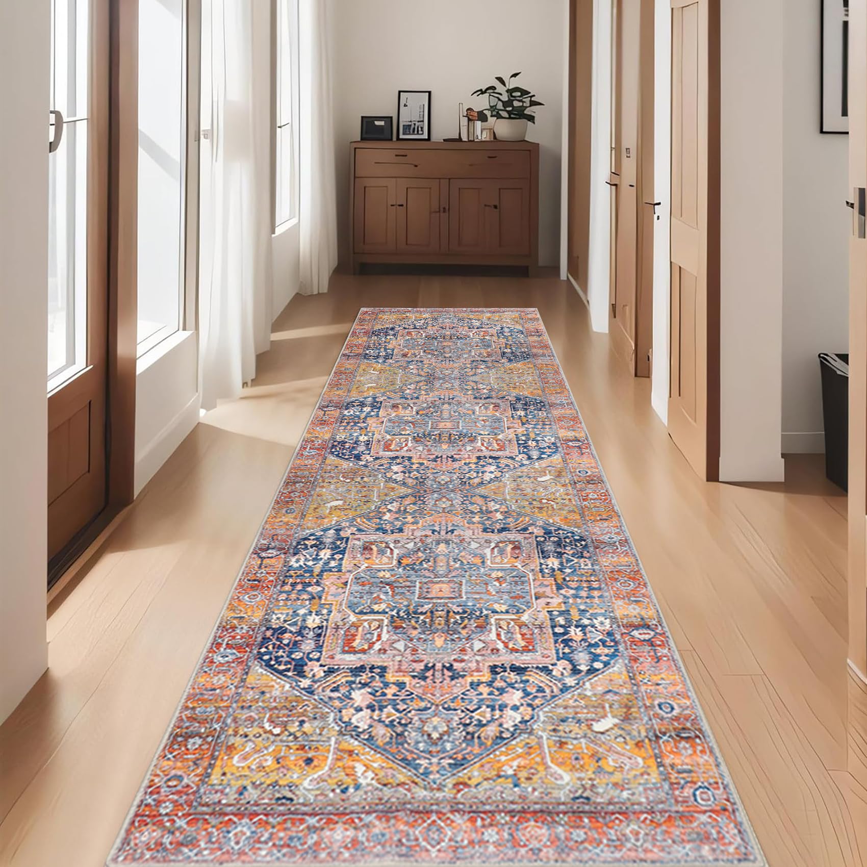 Cekene Distressed Hallway Runner Non-Slip 65x240cm Extra Long Entryway Runner Rug Oriental Kitchen Rug Washable Low Pile Floor Carpet for Hallway Entryway Laundry Room