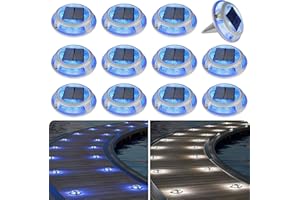 VOLISUN Solar Driveway & Deck Lights 12 Pack Waterproof Dock & Marine Ground Lights,2-in-1 Blue & White LED,Solar Marker for Pathways,Steps,and Warning Signs