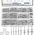 smseace 600Pcs Stainless Steel Pop Rivets with Washer Assortment Kit 8-Sizes Stainless Rivets(1/8" 5/32" 3/16") for Metal/Fur