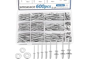 smseace 600Pcs Stainless Steel Pop Rivets with Washer Assortment Kit 8-Sizes Stainless Rivets(1/8" 5/32" 3/16") for Metal/Fur