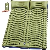 Pretyw Double Sleeping Pad for Camping - Ultralight Camping Mattress with Pillow, Built-in Foot Pump, Compact Inflatable 2-Person Portable Mat for Backpacking, Hiking, Car Traveling, Beach, Tent
