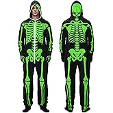 FancyFun Halloween Skeleton Costume for Men Glow in Dark Two-Sided Print Adult Jumpsuit Mens Bodysuit with Zip Up Mask Outfit