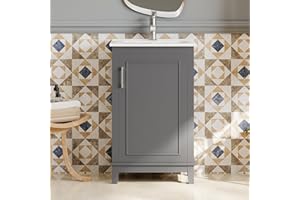 LUMISOL 20" Bathroom Vanity with Sink Combo, Small Bathroom Cabinet with Storage Racks and Soft-Close Door, Solid Wood Frame Narrow Bathroom Vanity with White Sink Top, Grey
