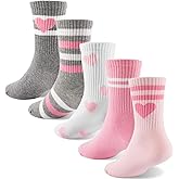 HONGTEYA Kids Socks for Girls Boys Soft Stretch Cotton Crew Seamless Athletic Socks School Uniform 4-12 Years 5 Packs