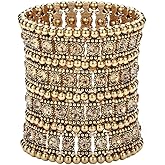 Szxc Womens Ballroom Rhinestone Stretch Cuff Bracelets Fit Wrist Circumference from 6.5" to 7.8" - Lead & Nickle Free