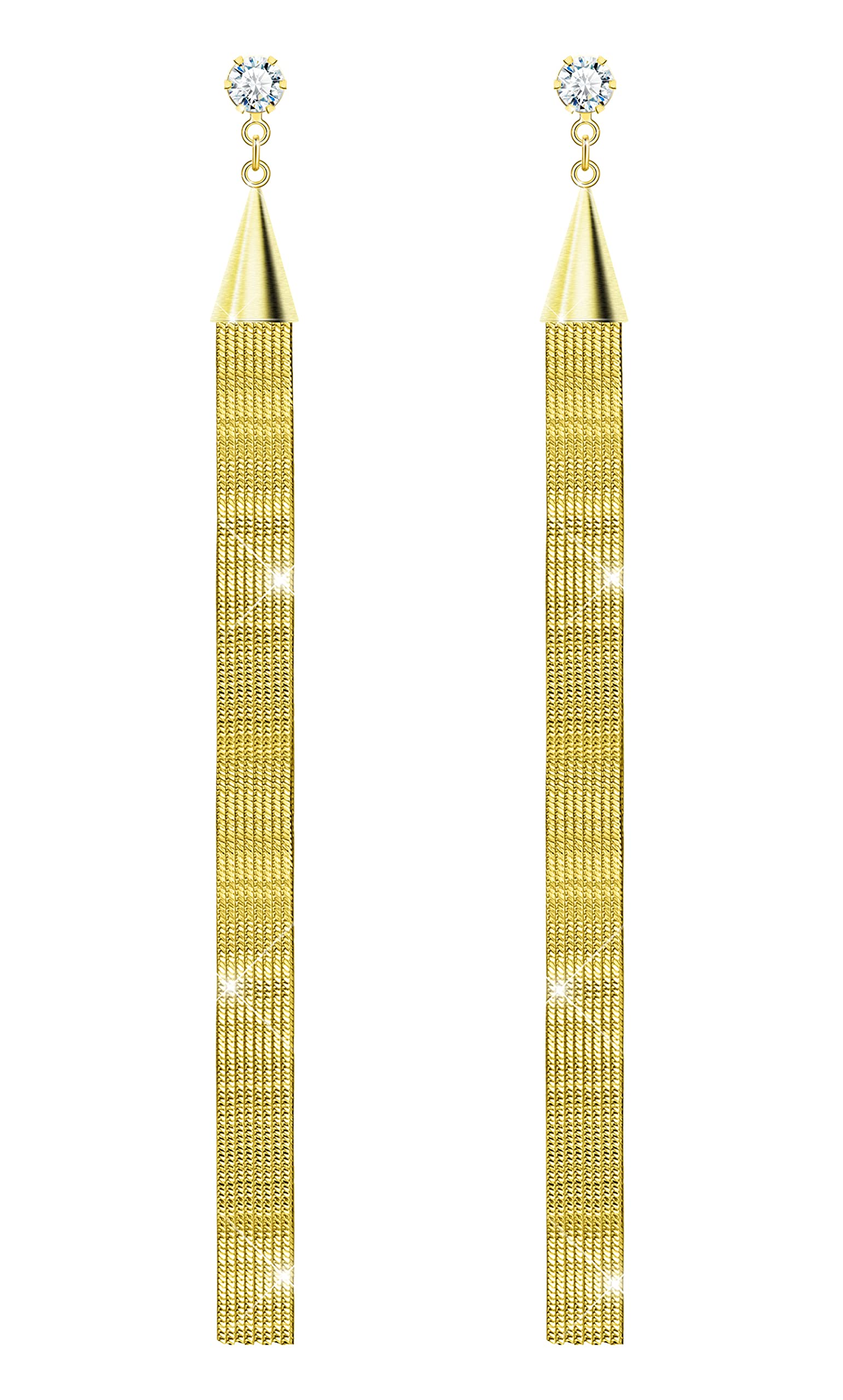 KristLand Elegant Tassel Earrings with Cubic Zirconia 925 Sterling Silver Ear Pin Gold Plated Long Tassel Jewelry Gifts for Ladies Girl Women