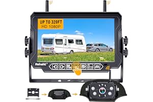 ROHENT RV Backup Camera Wireless Strong Signal: HD 1080P 7'' Touch Key Recording Monitor Rear View System for Trailers/Trucks/5th Wheel 4 Channels Easy Setup Plug and Play for Furrion Pre-Wired Mount R9