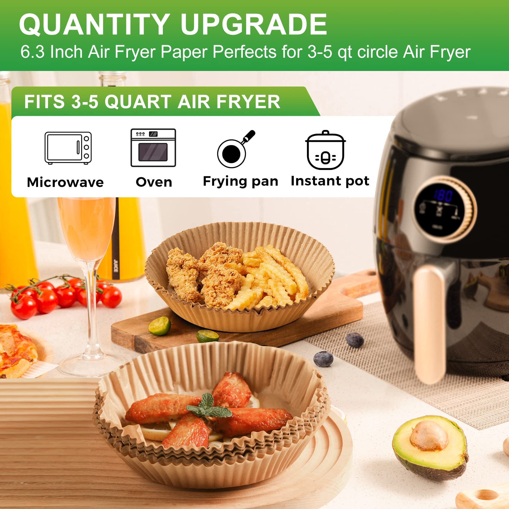 Disposable Air Fryer Paper Liners, 125Pcs 6.5In Parchment Paper Baking Liner for 2-5 QT Airfryer Basket, Oven, Microwave Accessories