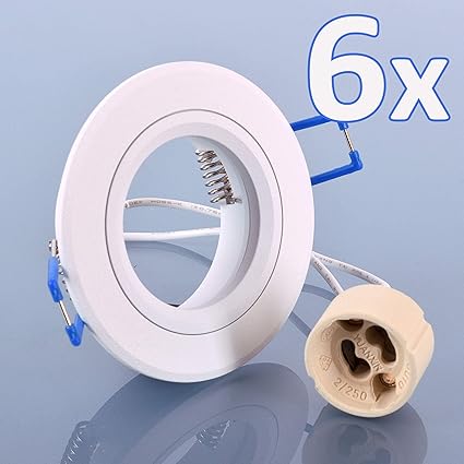 6er Einbaustrahler SET weiß mit GU10 Fassung RUND Klickverschluß Einbauleuchte Einbauspot LED/Halogen Rahmen Rostfrei Deckens