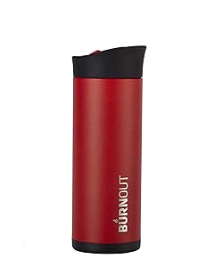BURNOUT Temperature Regulating Travel Mug 12 oz Red - Drink NOW & HeatZorb Tech by LEXO