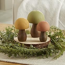 Wood Mushrooms, set of 3, yellow orange, custom