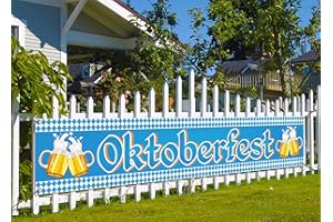 Nepnuser Oktoberfest Fence Banner for German October Fest Themed Party Decoration Blue Bavarian Flag Check Hanging Banners for Beer Party Supply