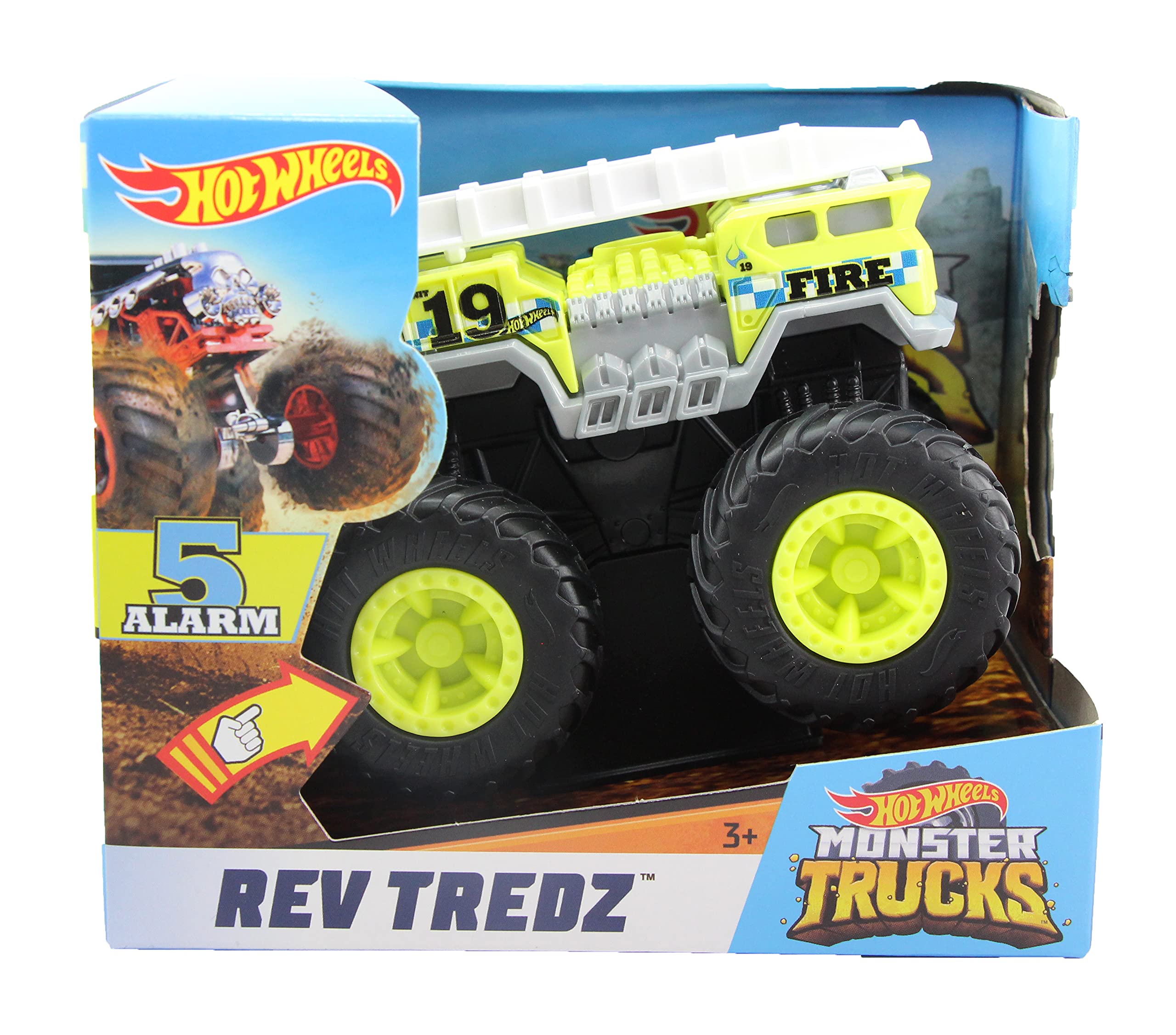 Hot Wheels Monster Trucks Rev Tredz Vehicle 5 Alarm Fire Truck - RARE