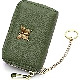 imeetu RFID Credit Card Holder for Women Genuine Leather Card Case Wallet with Zipper and Removable Keychain (Olive Green)