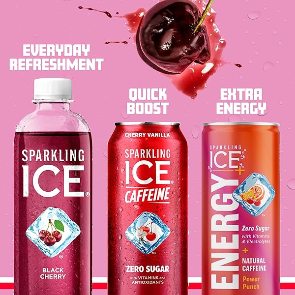 SPARKLING ICE CAFFEINE CHERRY VANILLA SPARKLING WATER WITH CAFFEINE, ZERO SUGAR, WITH ANTIOXIDANTS AND VITAMINS,16 FL OZ CANS (PACK OF 12)