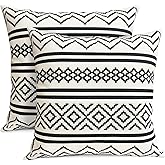 RYSMIYOU Decorative Throw Pillow Covers Set of 2 Black Boho Pillow Covers 18x18 Inch Throw Pillow Cover Linen Pillowcase Modern Boho Farmhouse Outdoor Pillow Covers for Couch Sofa Bed Living Room
