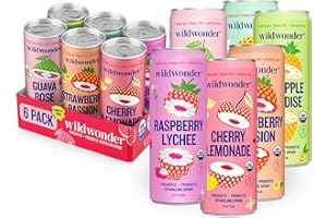 wildwonder Sparkling Probiotic Drink 6pk, For Gut Health & Immune Support, Classic Variety Pack, 5g Prebiotic Fiber, Live Probiotics, Organic, Vegan, Low Sugar, 6 Pack, 12oz Can, Seen on Shark Tank