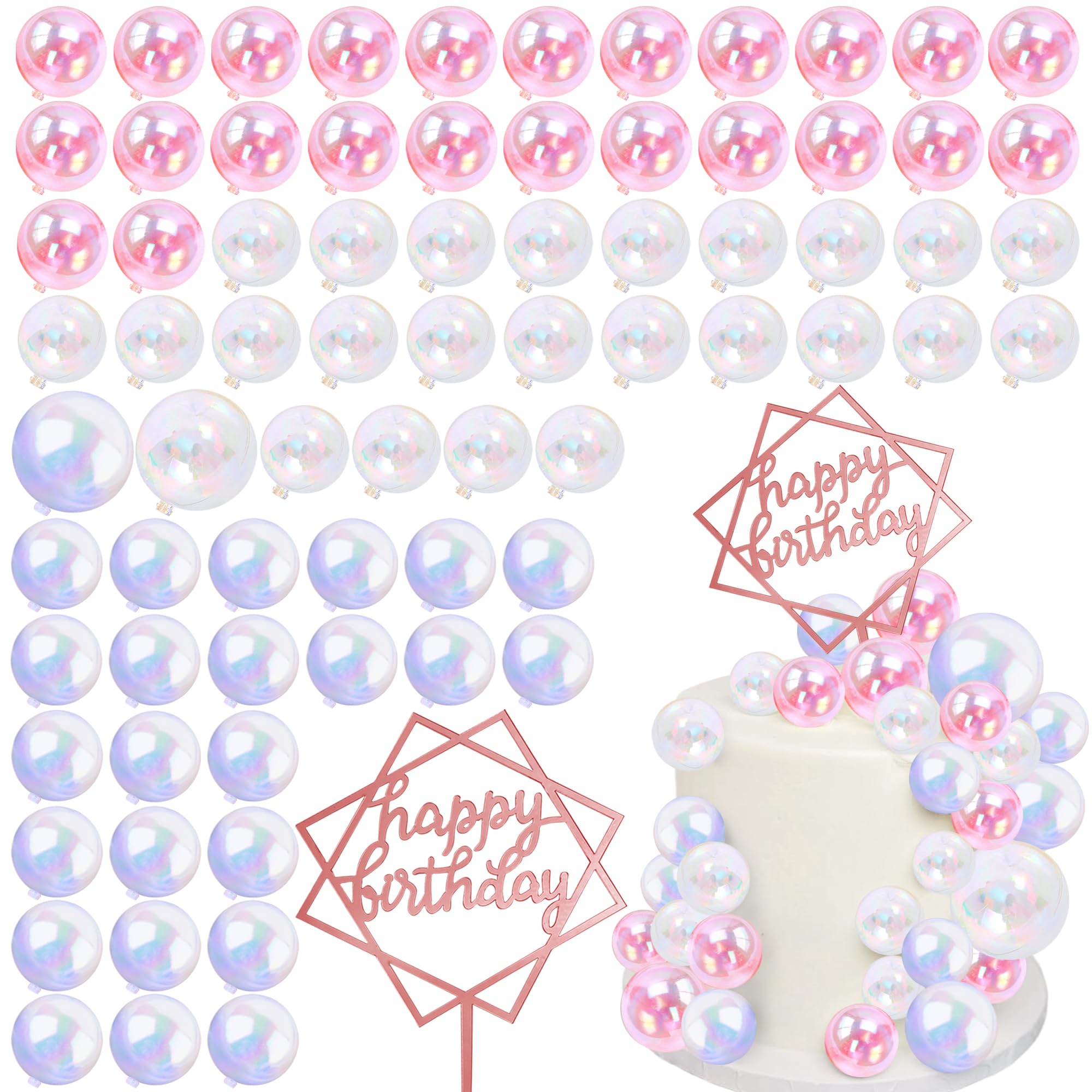 75PCS Mini Colorful Balls Cake Topper DIY Insert Topper Colorful Bubble Pearl Balls for Wedding Anniversary Baby Shower Birthday Party Cake Decoration