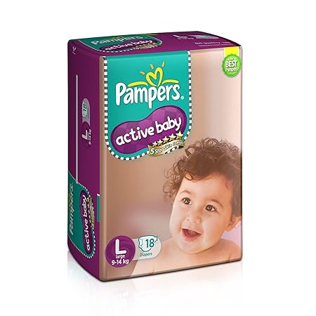 Pampers Active Baby Diapers - 18 Pieces (Large Size)