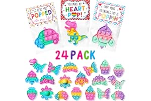 Qinline 24 Pack Valentines Day Gifts for Kids - Dinosaur Pop Fidget Toy with Gift Cards for Kid Boy Girl, Bulk Kids Valentine Party Favors School Classroom Prizes Gift Exchange Basket Stuffers Fillers