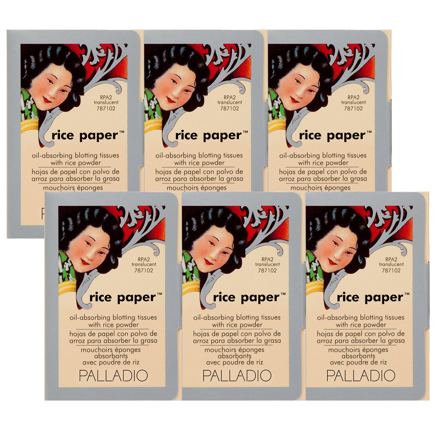 Palladio Rice Paper Tissues Translucent 40 Sheets (Pack of 6) Face Blotting Sheets with Natural Rice Powder