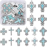 COGCHARGER 16 Pieces Turquoise Cross Charm Pendant Tibetan Style Cross Charms Alloy Zircon Pendant for Jewelry Necklace Accessories DIY Making Crafts