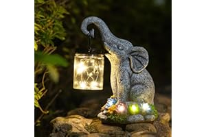 EPTUEGA Elephant Garden Decor-Solar Outdoor Statues with Lantern - Elephant with 6 LED for Patio, Balcony, Yard, Lawn Ornament,Mother's Day,Housewarming Gifts